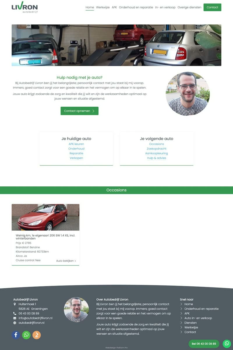 Schermafbeelding van de website van autobedrijflivron