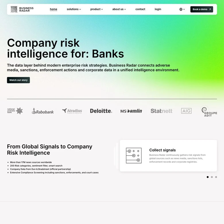 Schermafbeelding van de website van Business Radar