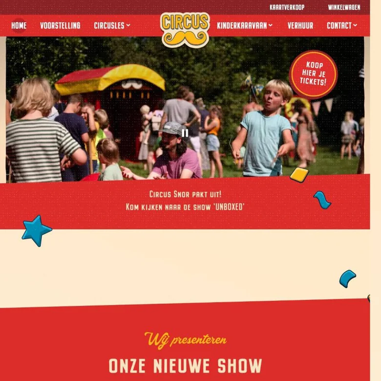 Schermafbeelding van de website van Circus Snor