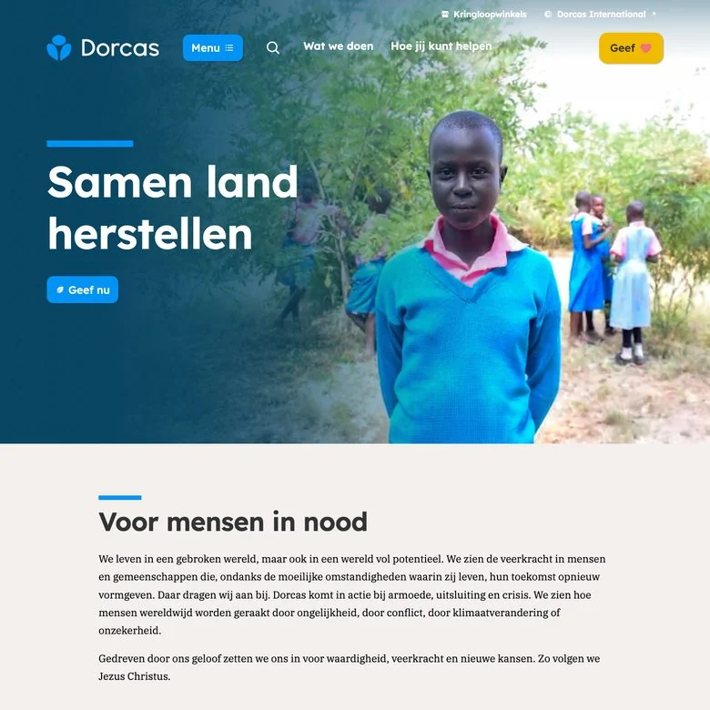 Schermafbeelding van de website van Dorcas