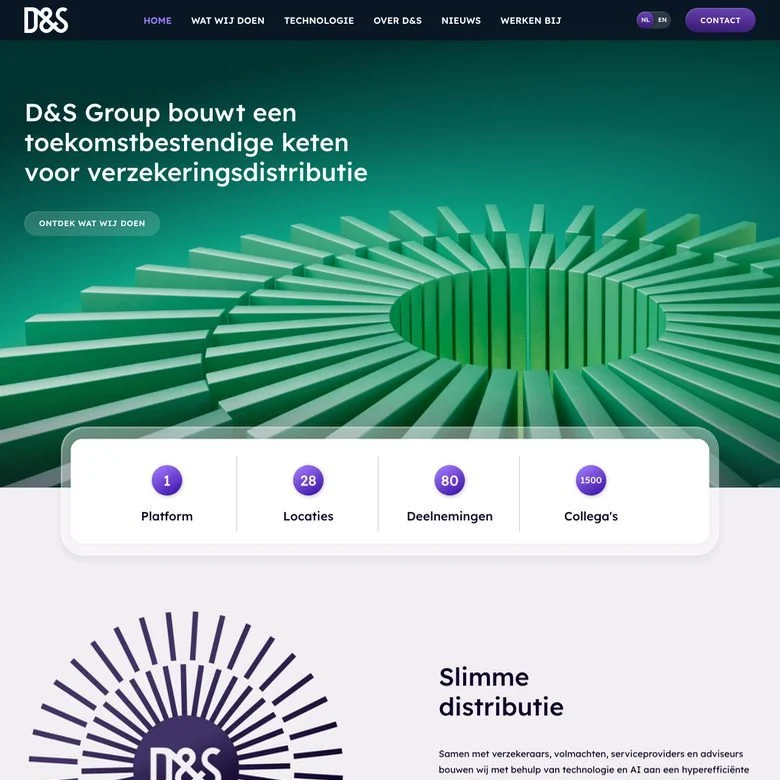 Schermafbeelding van de website van D&S Group