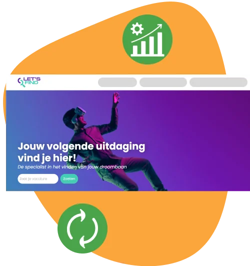 Een website die niet veroudert, met een groeigrafiek en een vernieuwingsteken