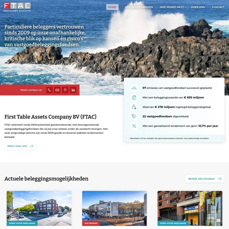 Schermafbeelding van de website van ftac