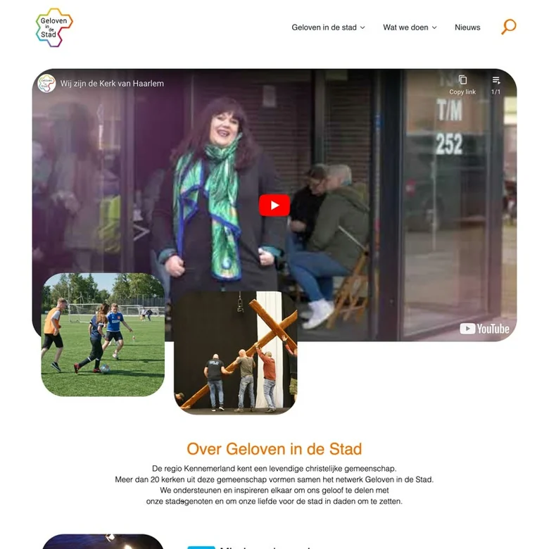 Schermafbeelding van de website van geloven in de stad