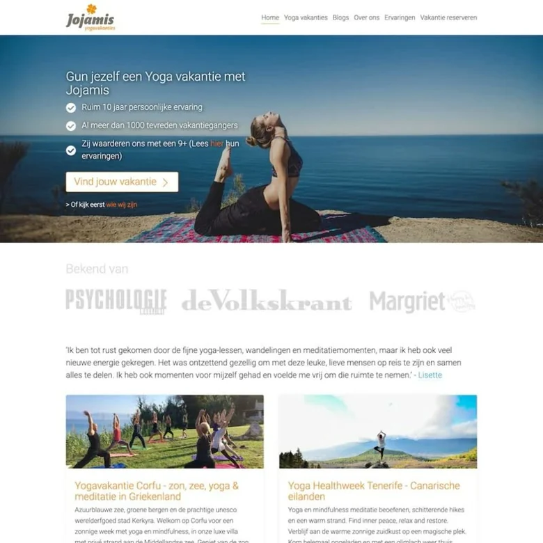 De website van Jojamis Yogavakanties