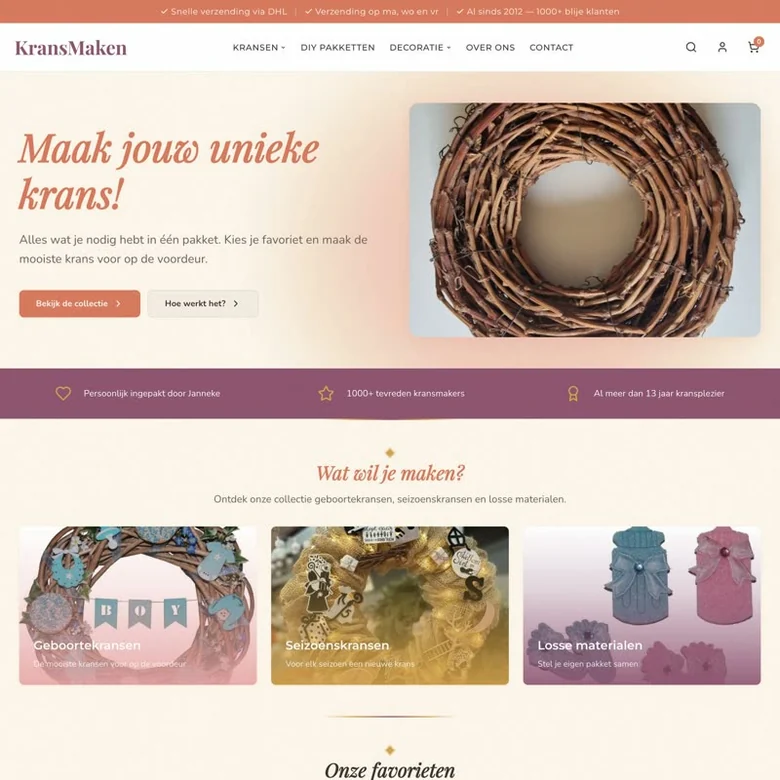 Schermafbeelding van de website van kransmaken