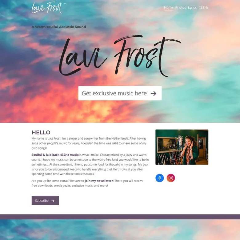 De website van Lavi Frost
