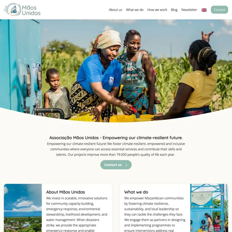 De website van Mãos Unidas