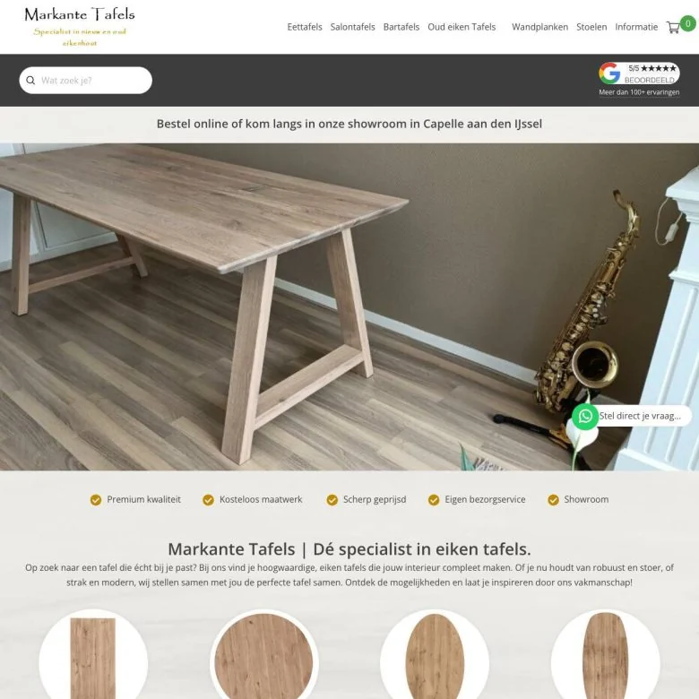 Schermafbeelding van de website van Markante Tafels