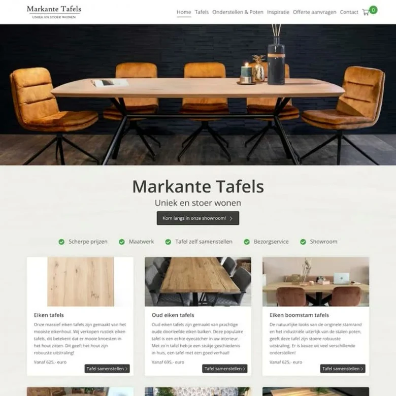 Schermafbeelding van de website van markantetafels