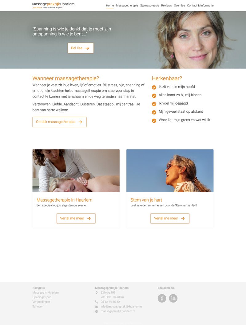 Schermafbeelding van de website van massagepraktijkhaarlem