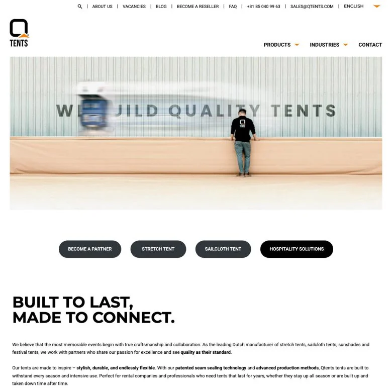 Schermafbeelding van de website van Qtents
