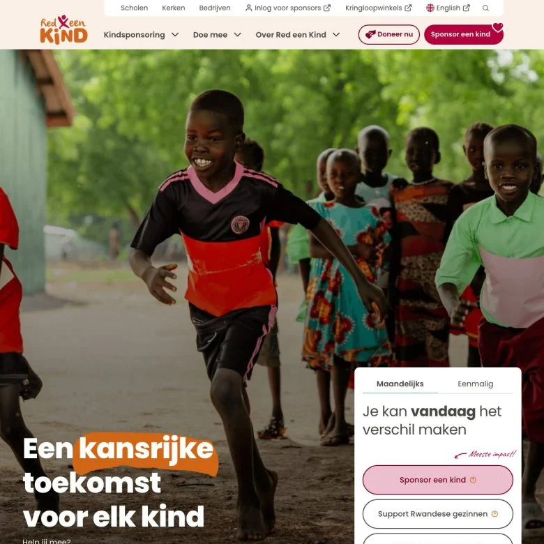 Schermafbeelding van de website van Red een Kind