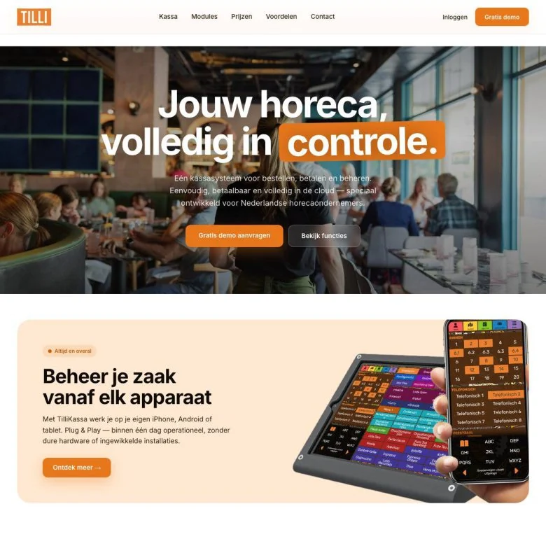 Schermafbeelding van de website van TilliKassa