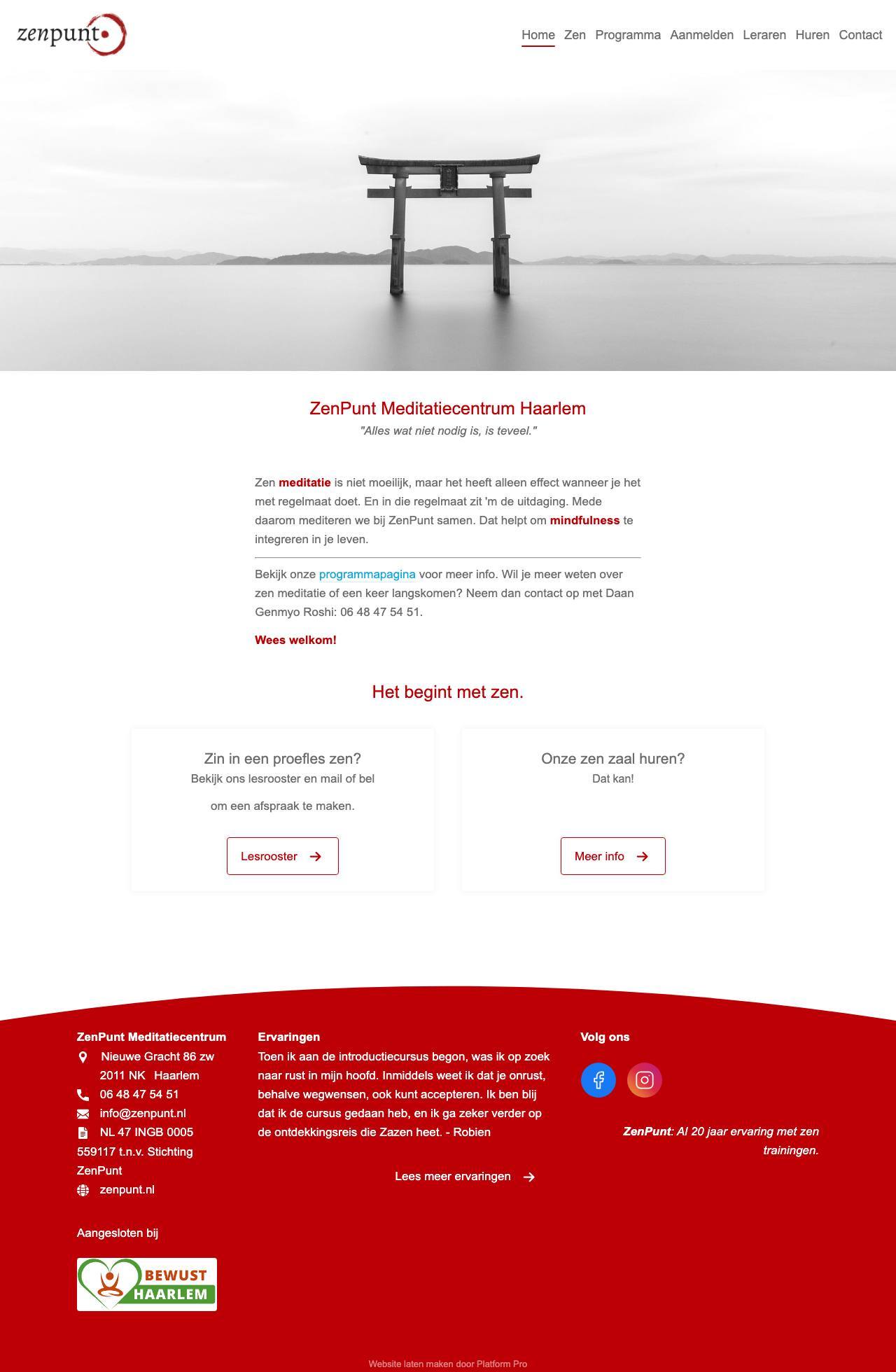 Schermafbeelding van de website van meditatiecentrum ZenPunt