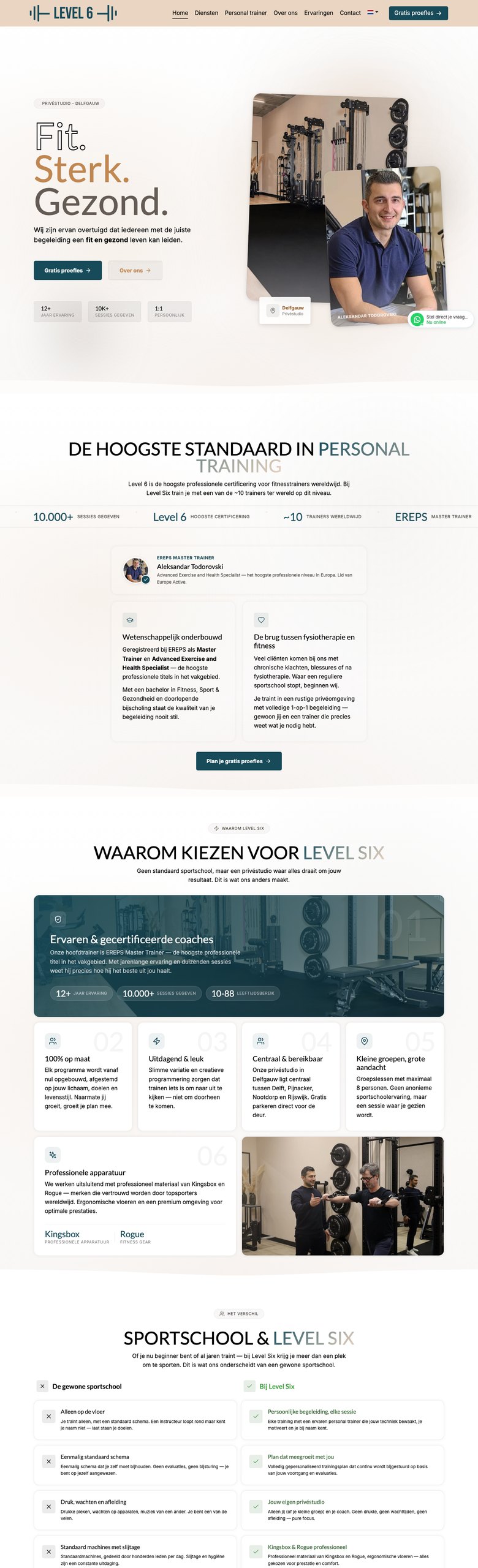 Schermafbeelding van de website van Level Six