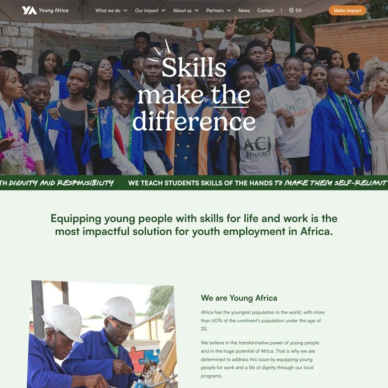 Schermafbeelding van de website van Young Africa