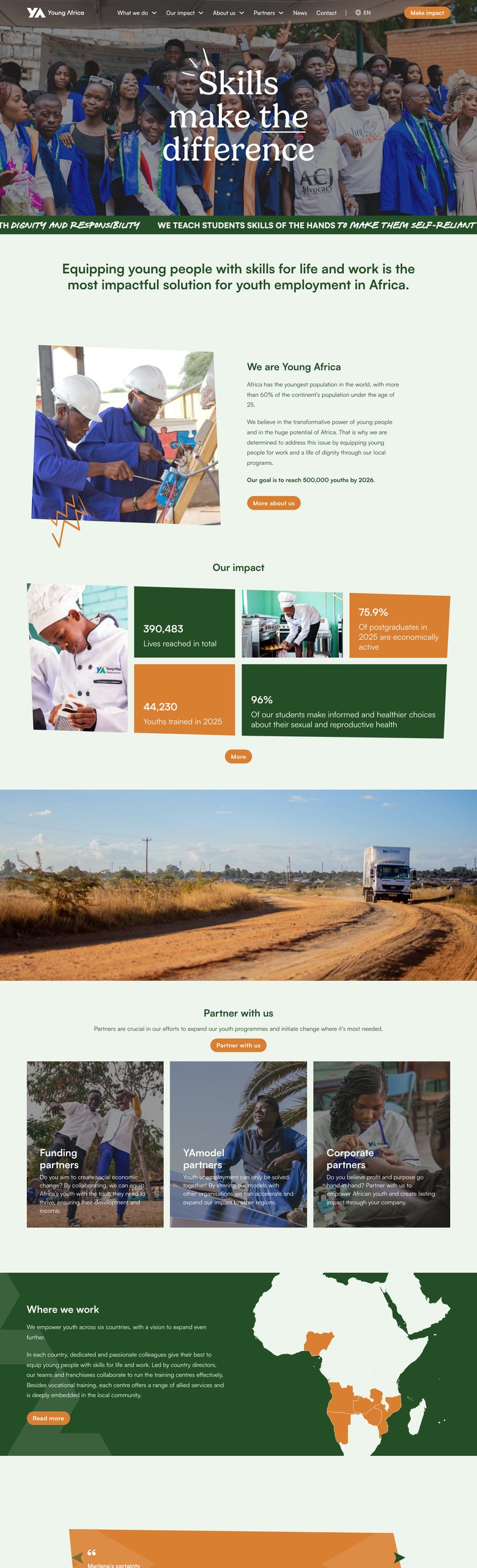 Schermafbeelding van de website van Young Africa