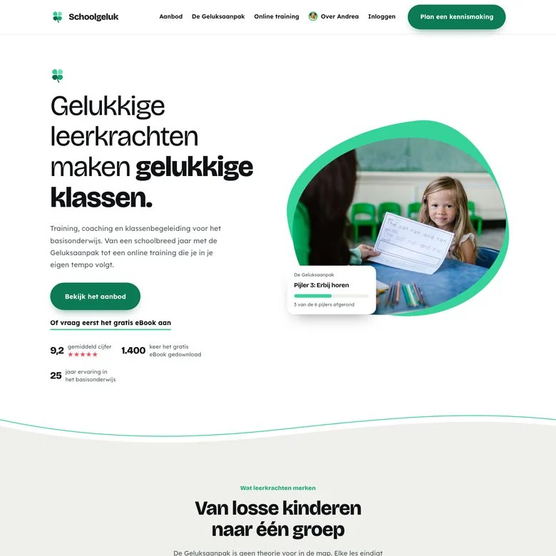 Schermafbeelding van de website van Schoolgeluk